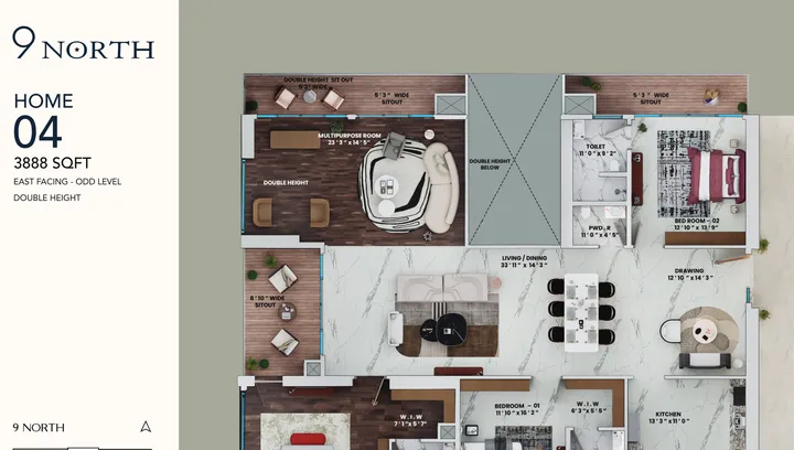 Rise With 9 3.5 BHK floor plan, 3888 sq ft