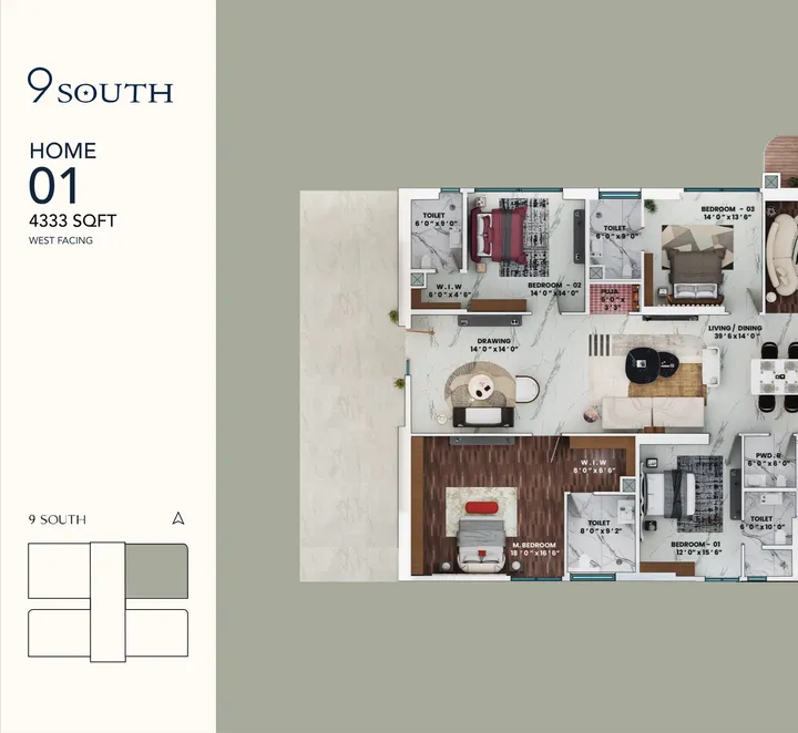 Rise With 9 4 BHK floor plan - 4,333 sq ft SBA, 9 South Home 01